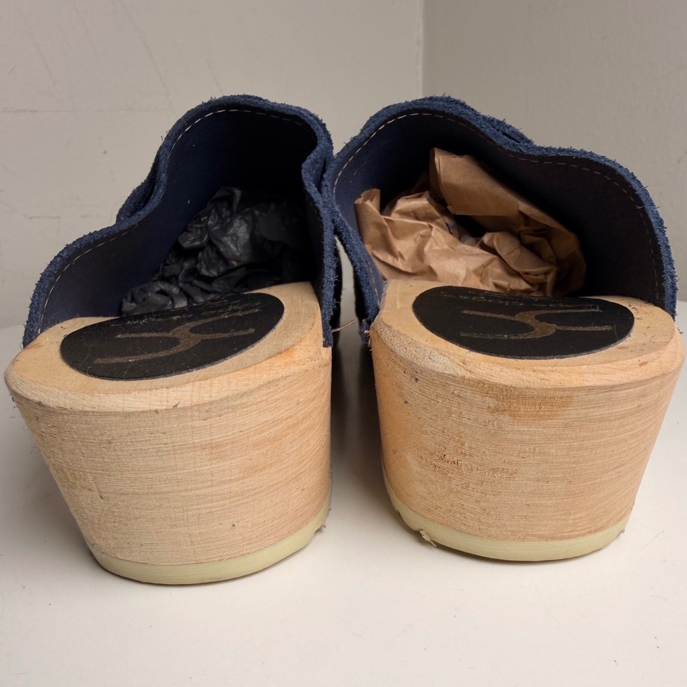 Cape Clogs Navy Blue Suede Swedish Wood Clog Mules 38 Scandinavian Minimalist - Picture 5 of 12